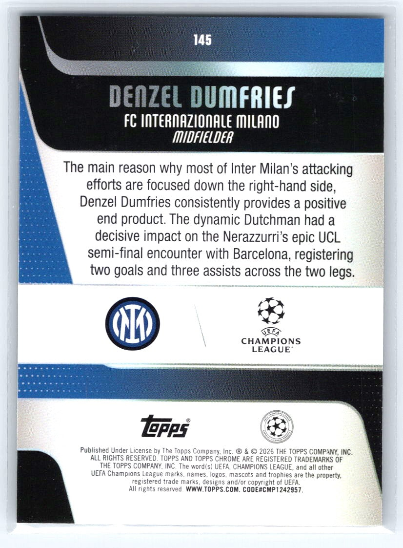 2025-26 Topps Chrome UEFA #145 Denzel Dumfries Raywave Refractor