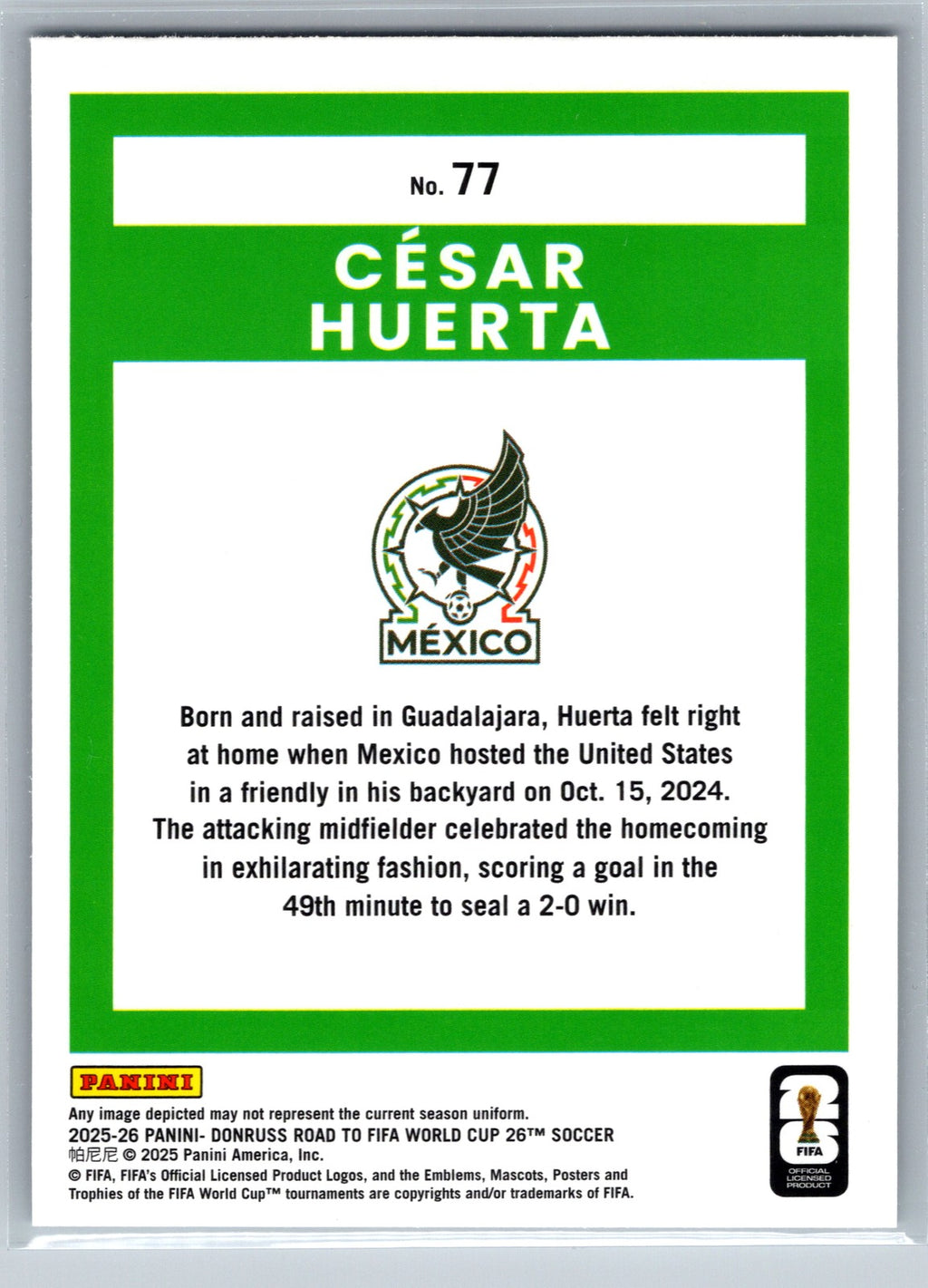 2025-26 Donruss Road to FIFA World Cup #77 Cesar Huerta Silver