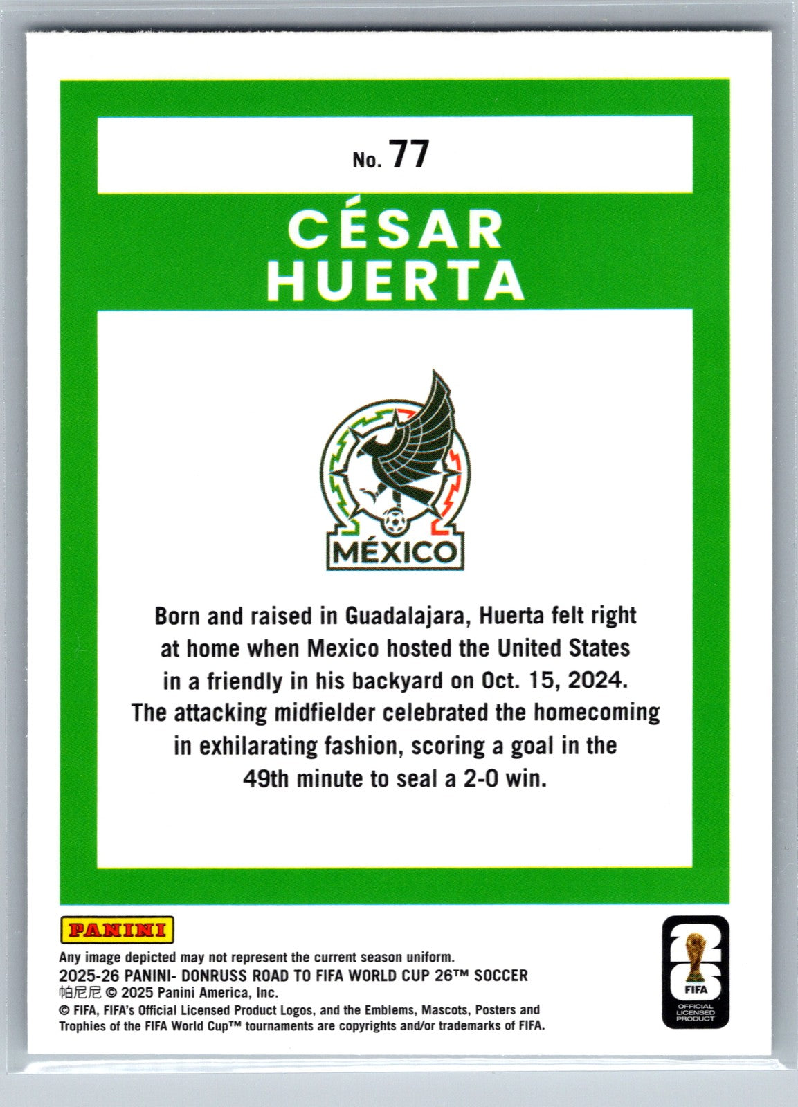 2025-26 Donruss Road to FIFA World Cup #77 Cesar Huerta Silver