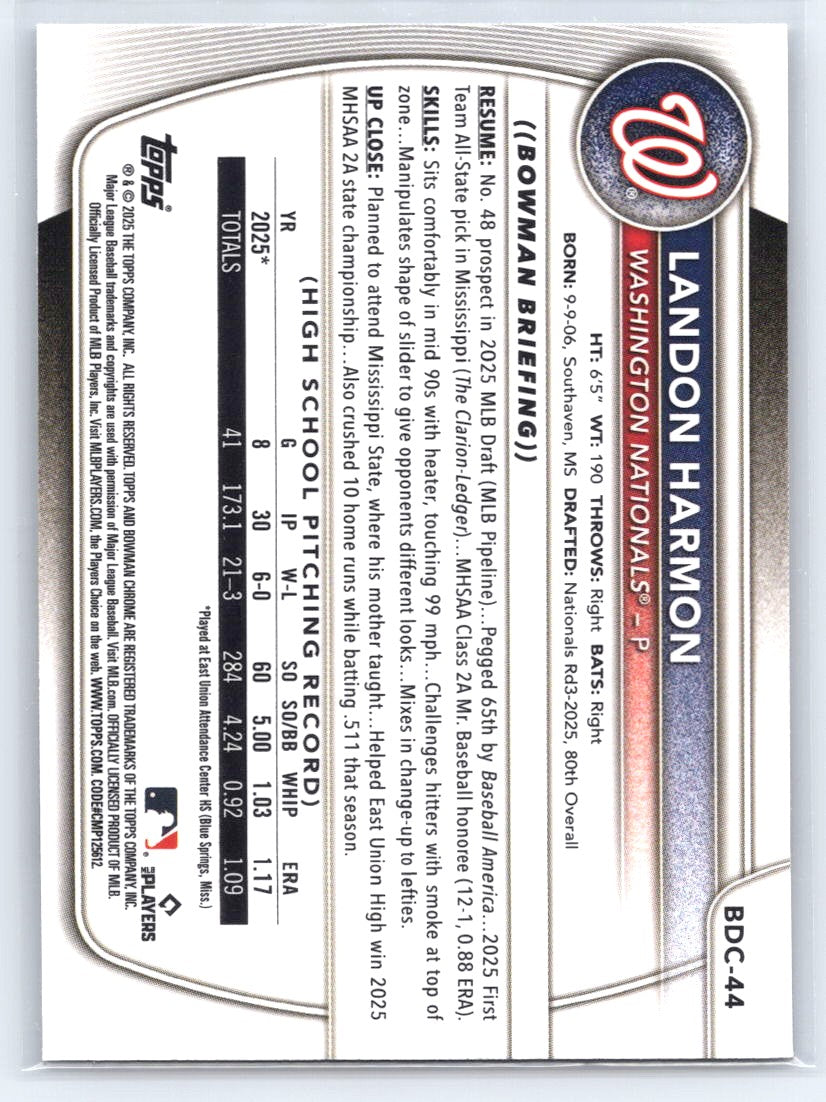 2025 Bowman Draft #BDC-44 Landon Harmon Chrome