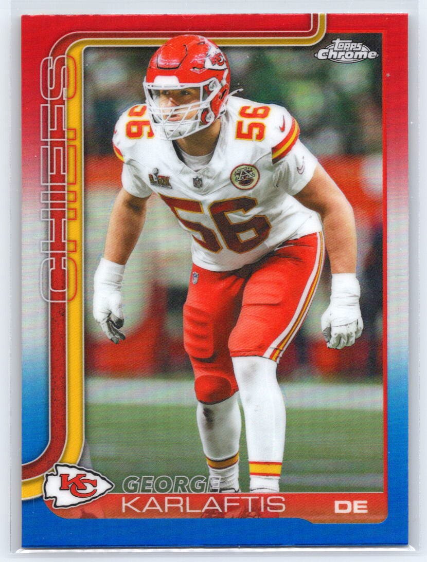 2025 Topps Chrome #152 George Karlaftis Red White and Blue Refractor