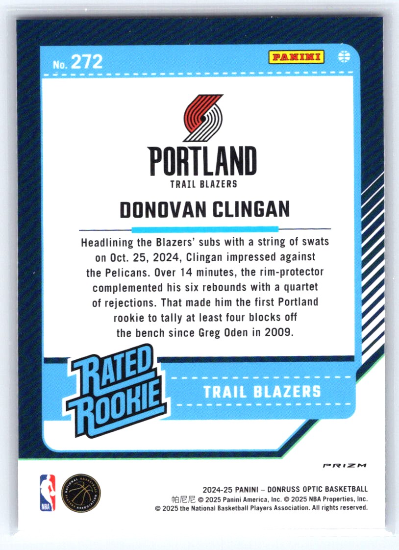 2024-25 Donruss Optic #272 Donovan Clingan Hyper Pink
