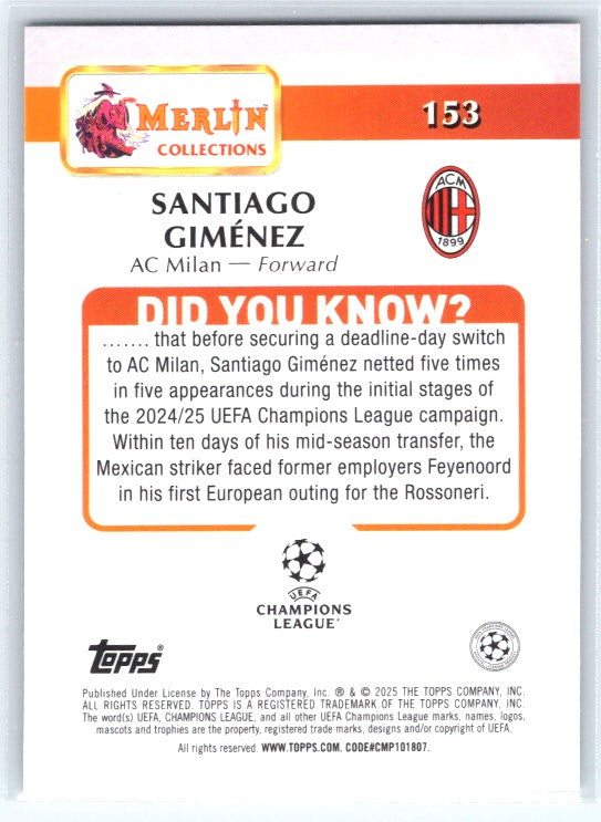 2024-25 Merlin UEFA Club Competitions #153 Santiago Giménez