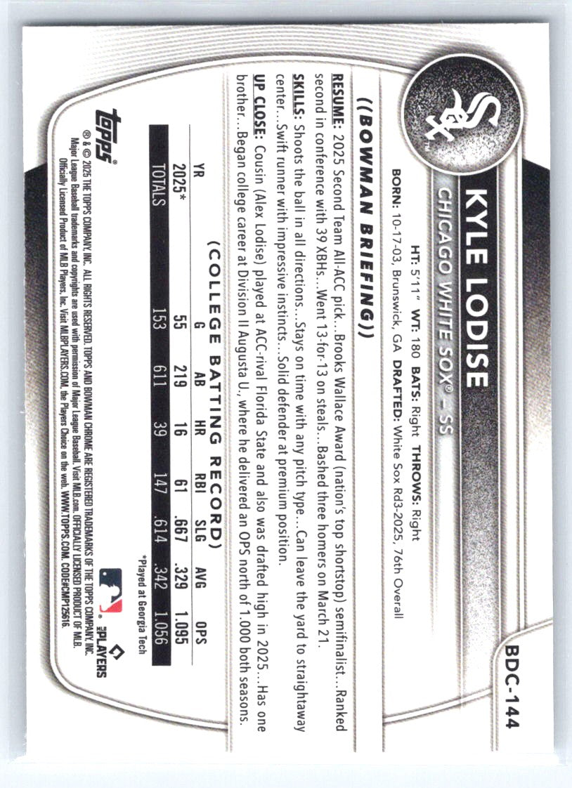 2025 Bowman Draft #BDC-144 Kyle Lodise Chrome Mojo Refractor