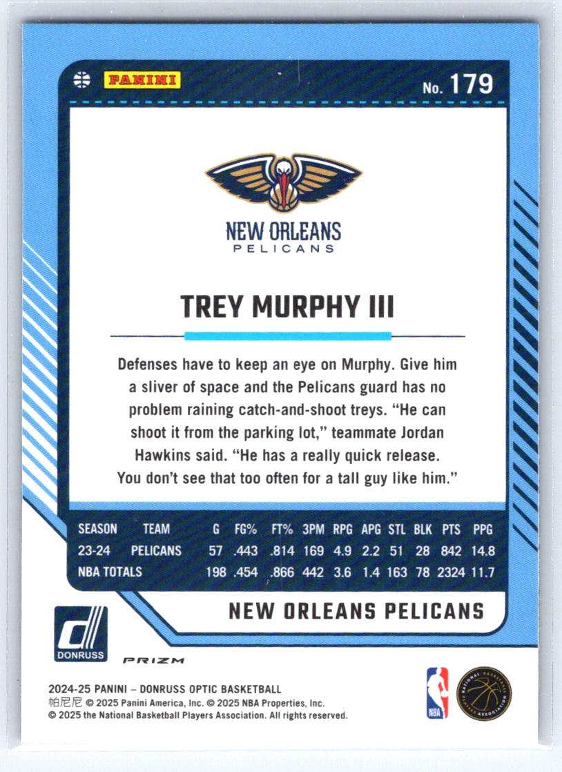 2024-25 Donruss Optic #179 Trey Murphy III Purple Shimmer