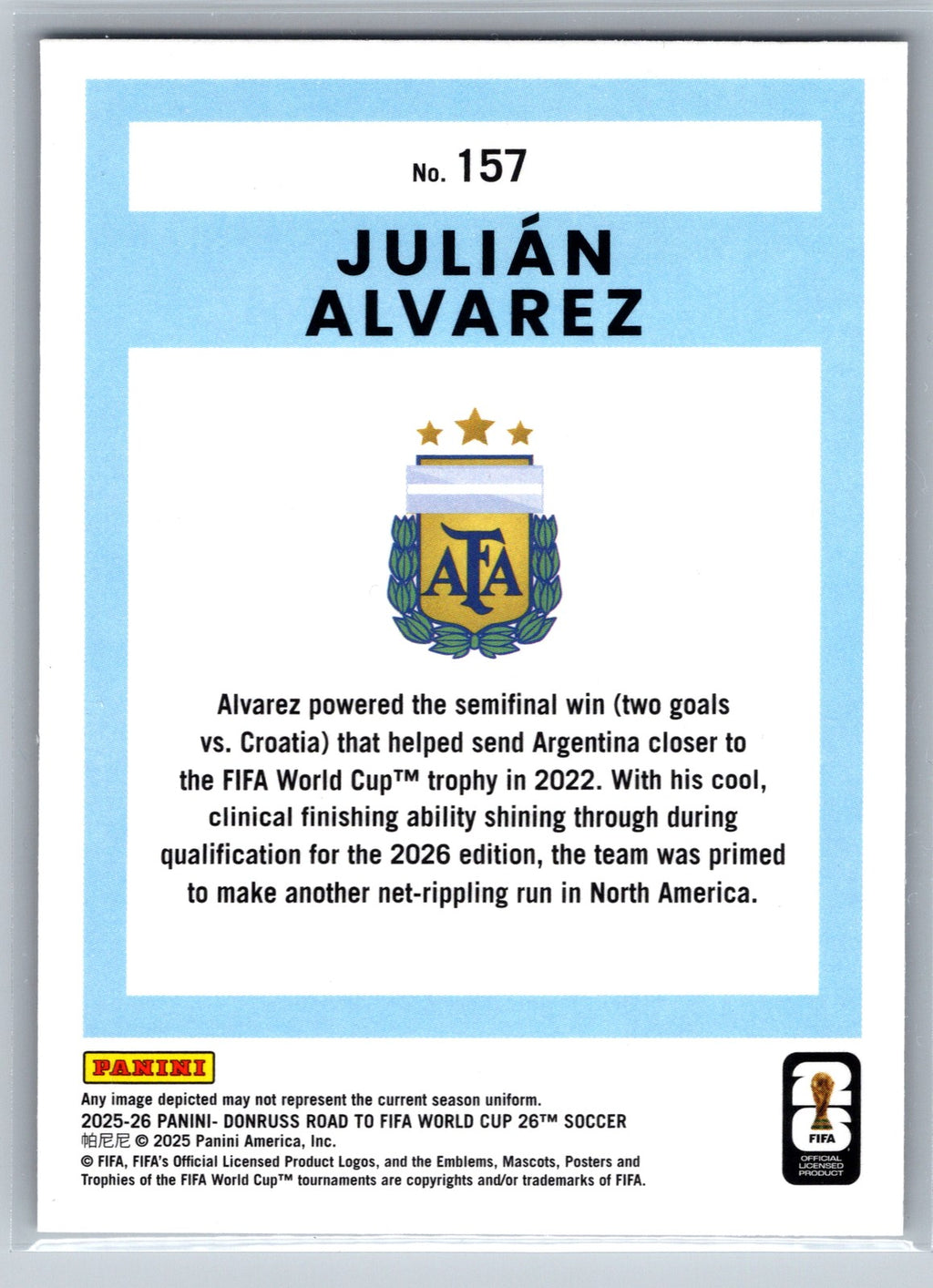 2025-26 Donruss Road to FIFA World Cup #157 Julian Alvarez Bronze