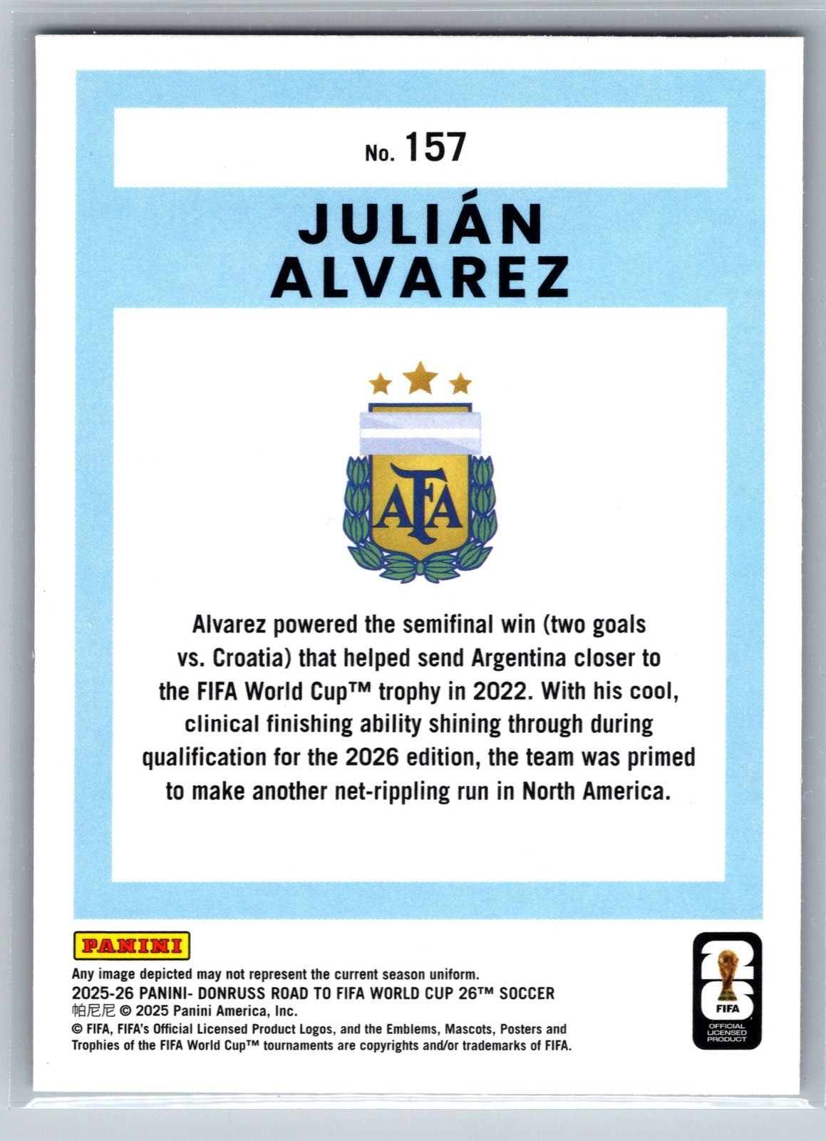 2025-26 Donruss Road to FIFA World Cup #157 Julian Alvarez Bronze