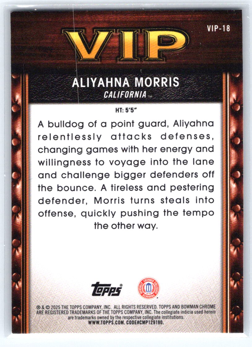 2025-26 Bowman #VIP-18 Aliyahna Morris Very Important Prospects