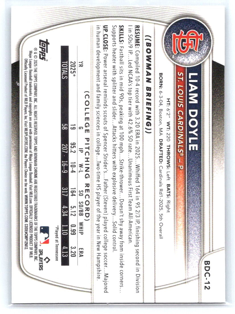 2025 Bowman Draft #BDC-12 Liam Doyle Chrome