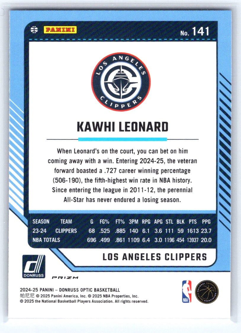 2024-25 Donruss Optic #141 Kawhi Leonard Hyper Pink