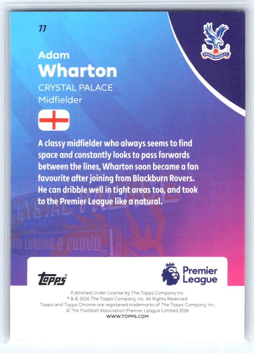 2025-26 Topps Chrome Premier League #77 Adam Wharton Prism Refractor