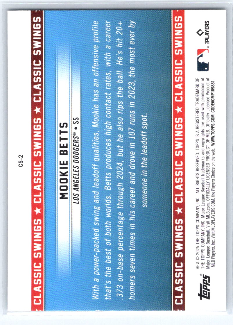 2025 Topps All-Star Game #CS-2 Mookie Betts Classic Swings