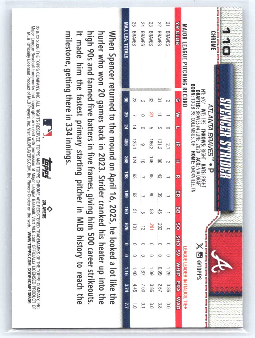 2026 Topps Chrome #110 Spencer Strider