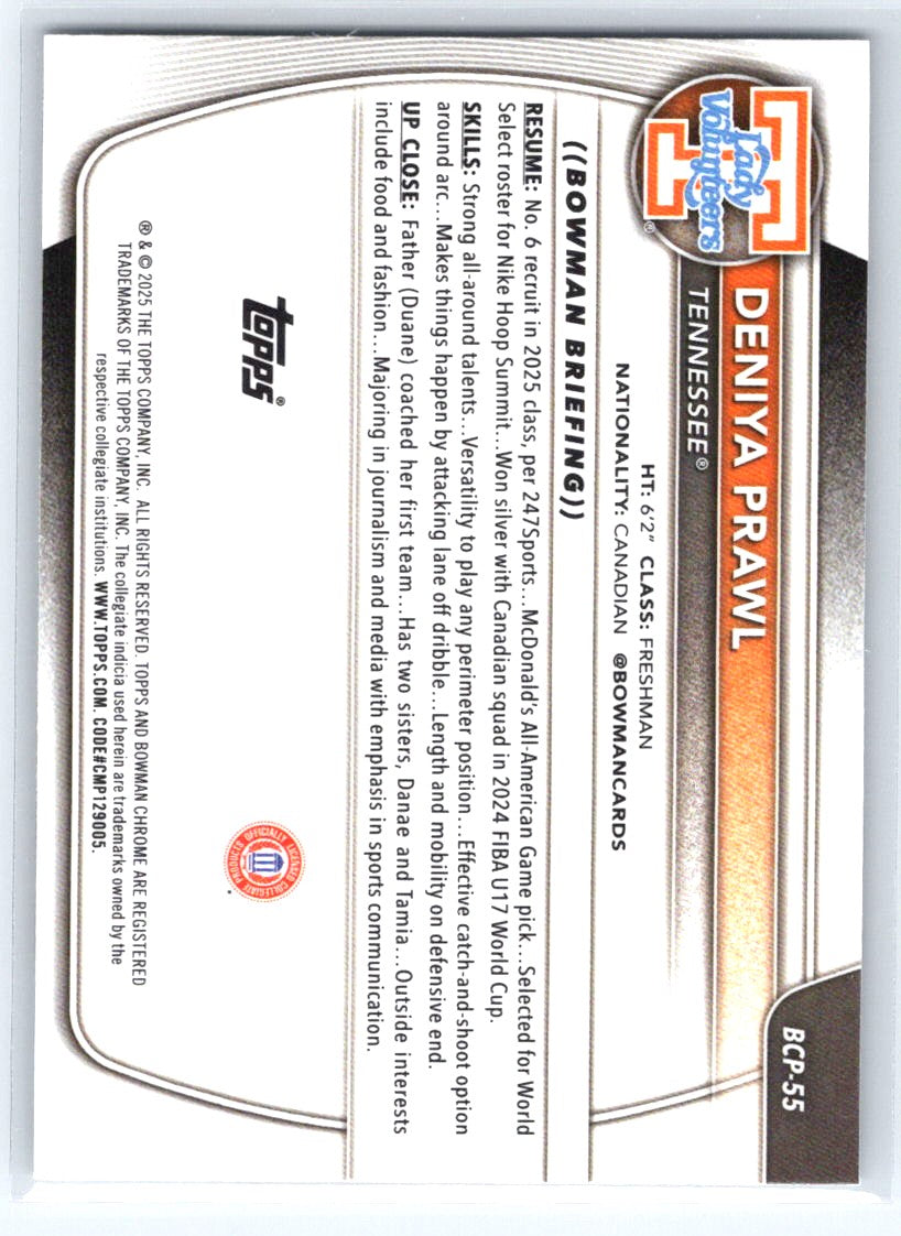 2025-26 Bowman #BCP-55 Deniya Prawl Chrome Prospects