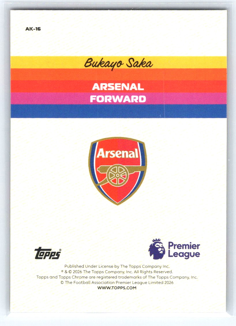 2025-26 Topps Chrome Premier League #AK-16 Bukayo Saka Alive and Kicking