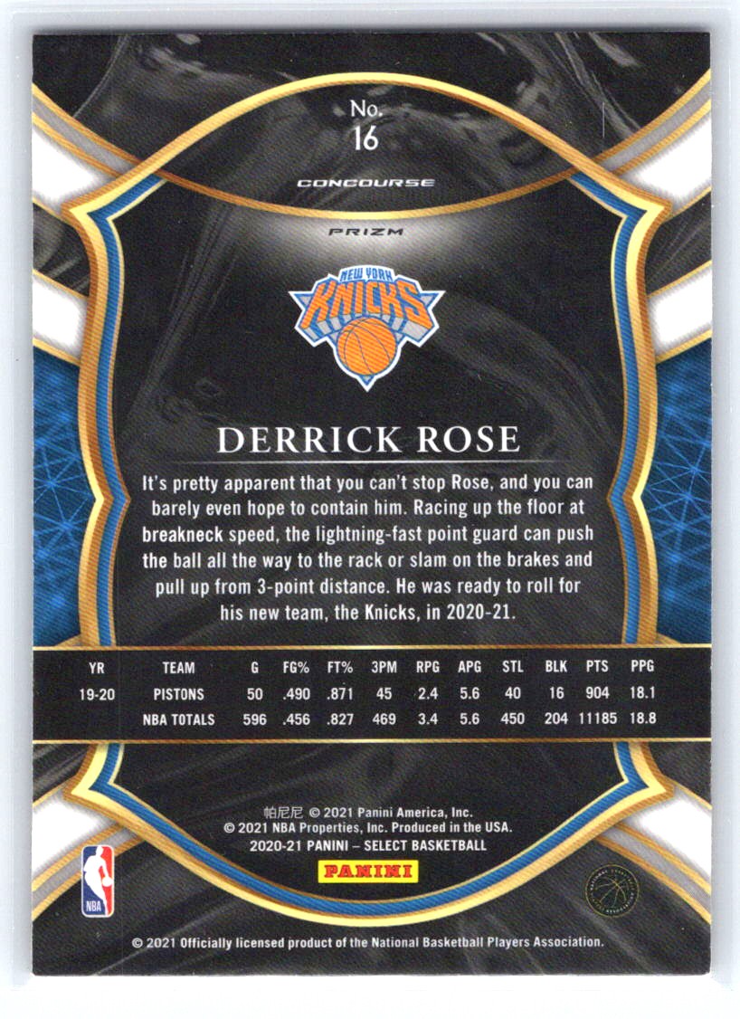 2020-21 Panini Select #16 Derrick Rose Tri-Color Prizms
