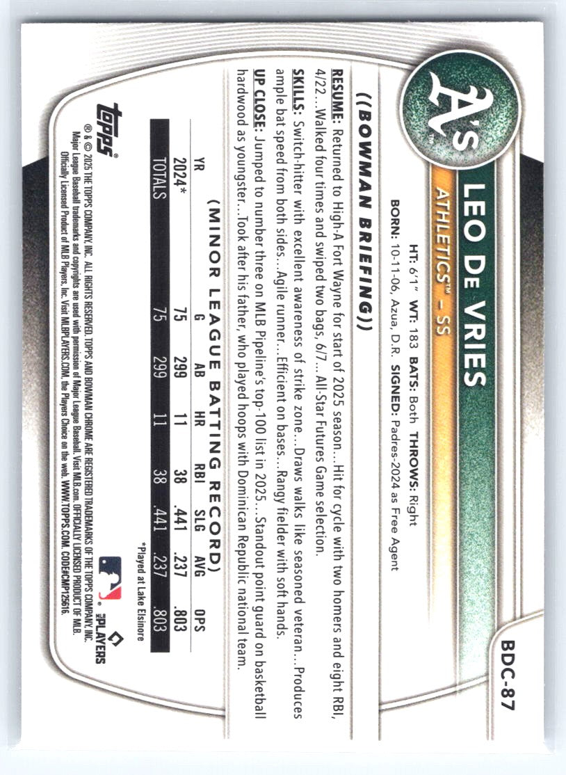 2025 Bowman Draft #BDC-87 Leo De Vries Chrome Mojo Refractor