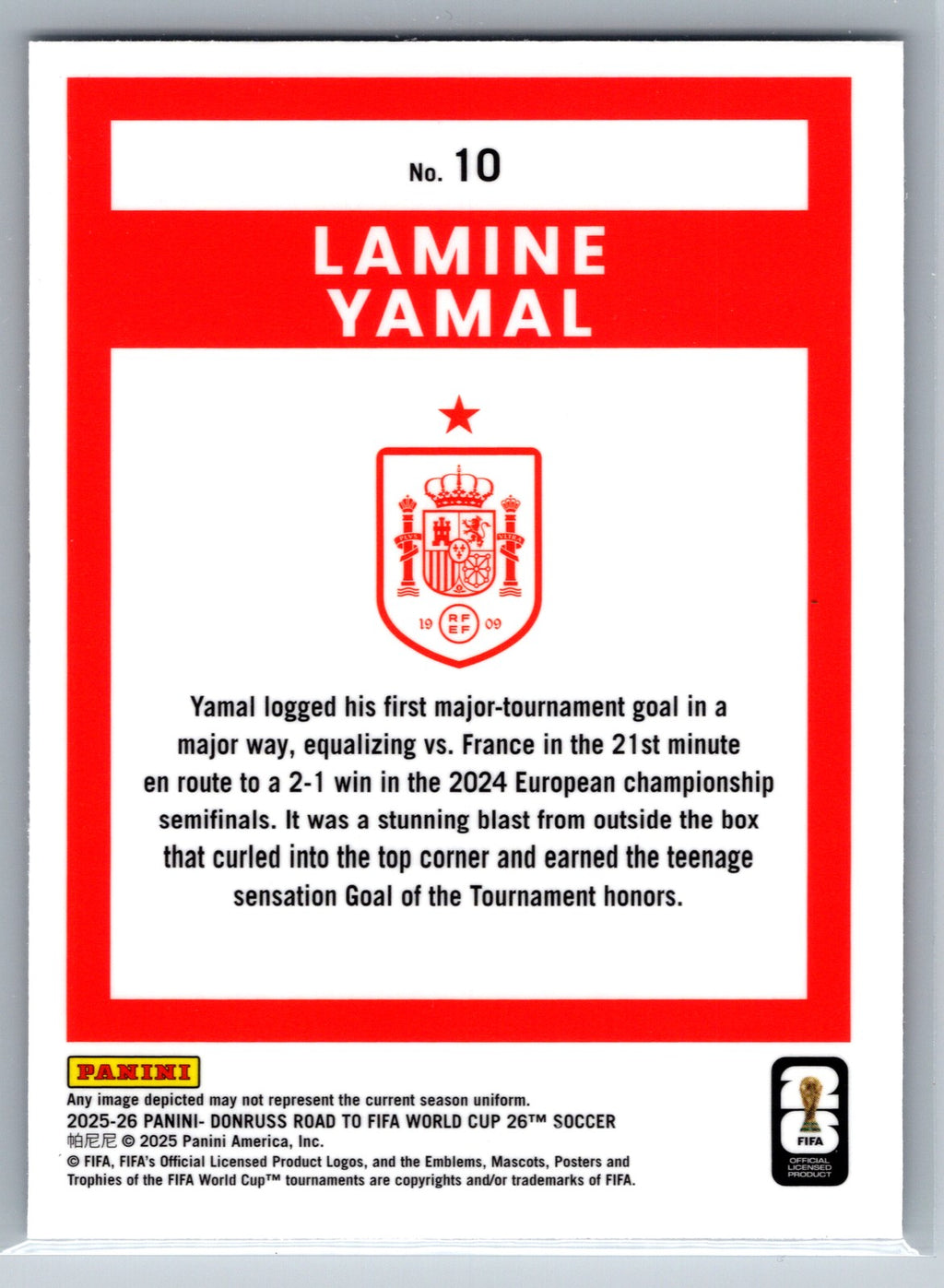 2025-26 Donruss Road to FIFA World Cup #10 Lamine Yamal Optic