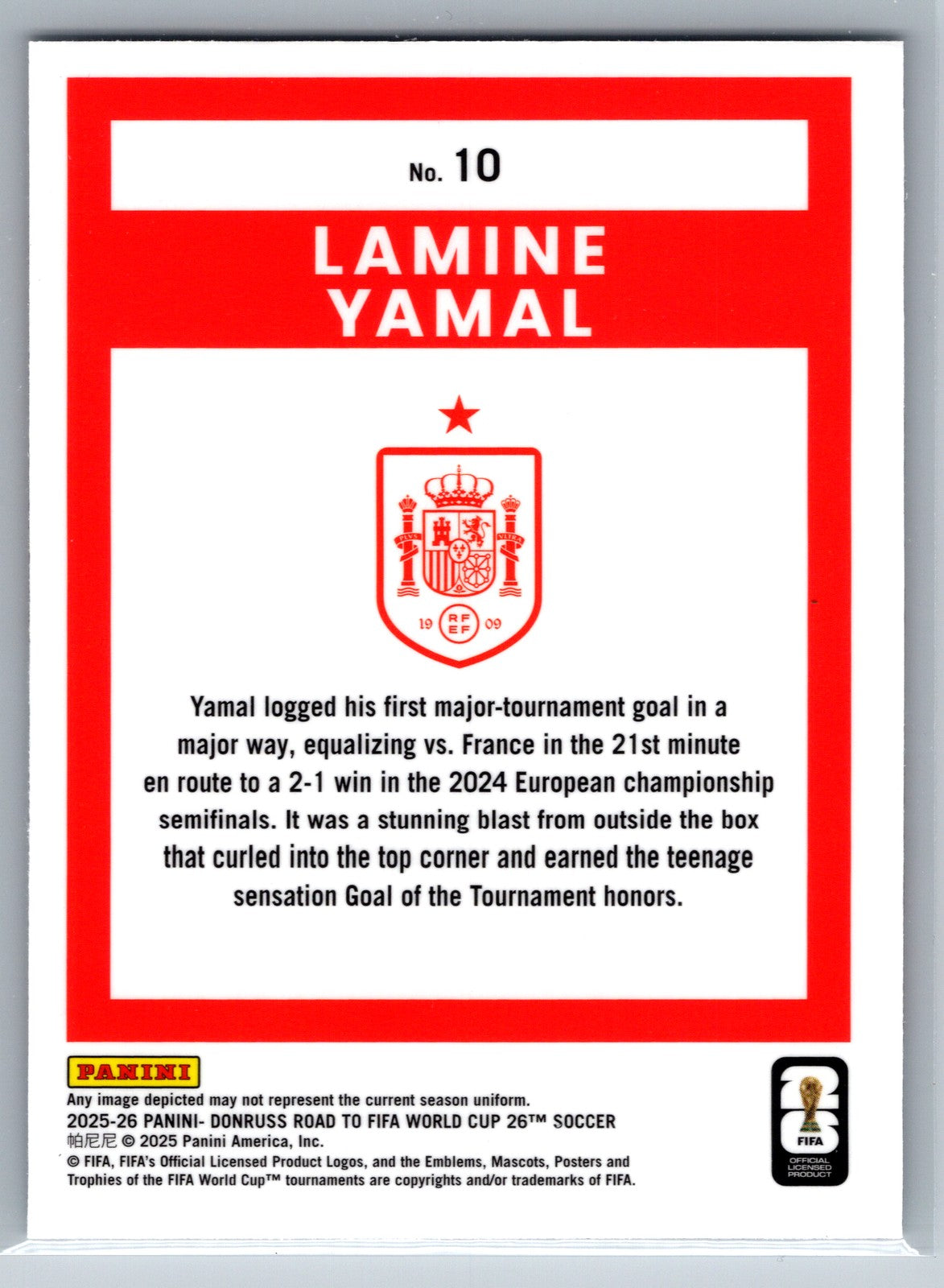 2025-26 Donruss Road to FIFA World Cup #10 Lamine Yamal Optic