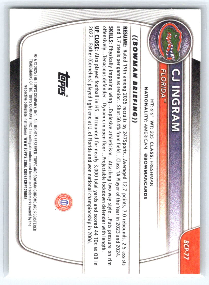 2025-26 Bowman #BCP-77 CJ Ingram Chrome Prospects Yellow Mojo Refractor #/75