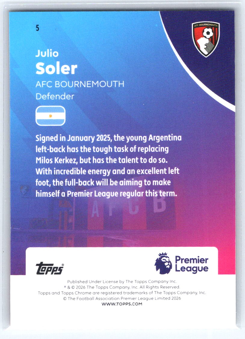 2025-26 Topps Chrome Premier League #5 Julio Soler Prism Refractor