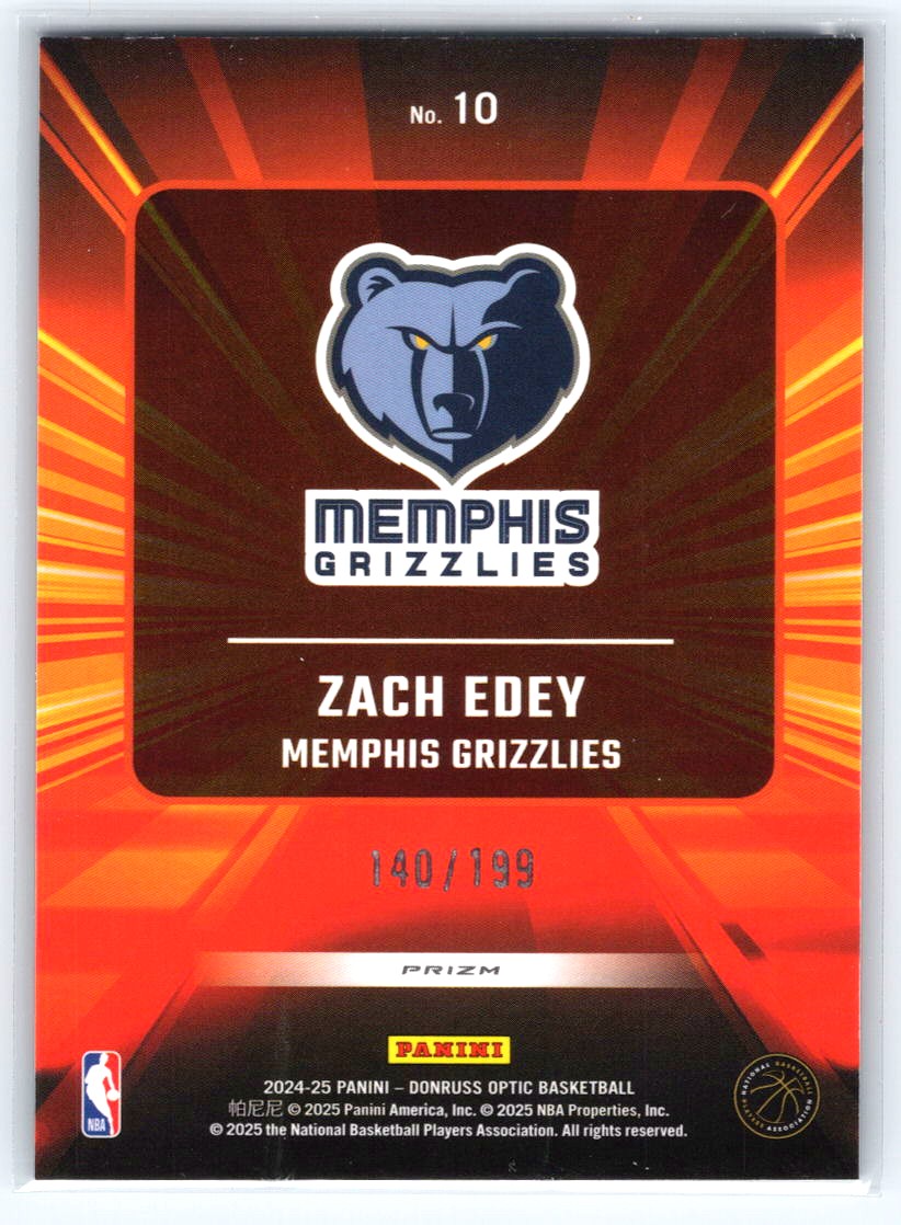 2024-25 Donruss Optic #10 Zach Edey Express Lane Lime Green #/199