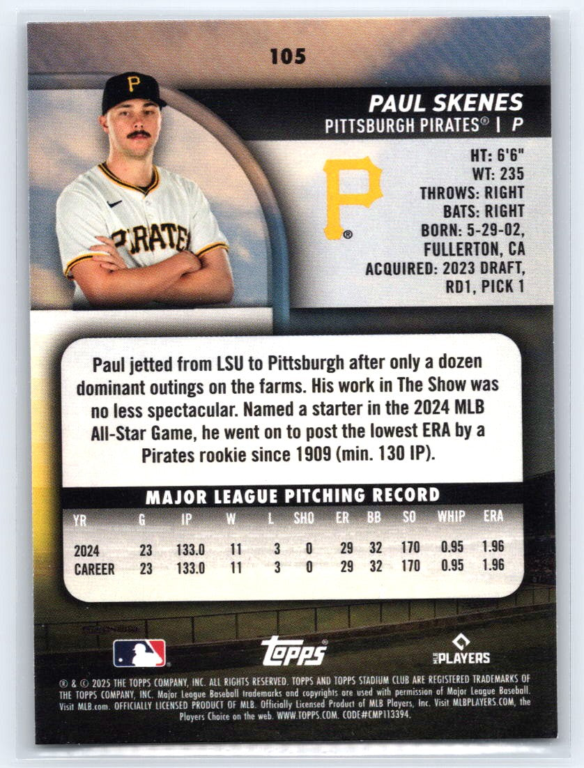 2025 Stadium Club #105 Paul Skenes