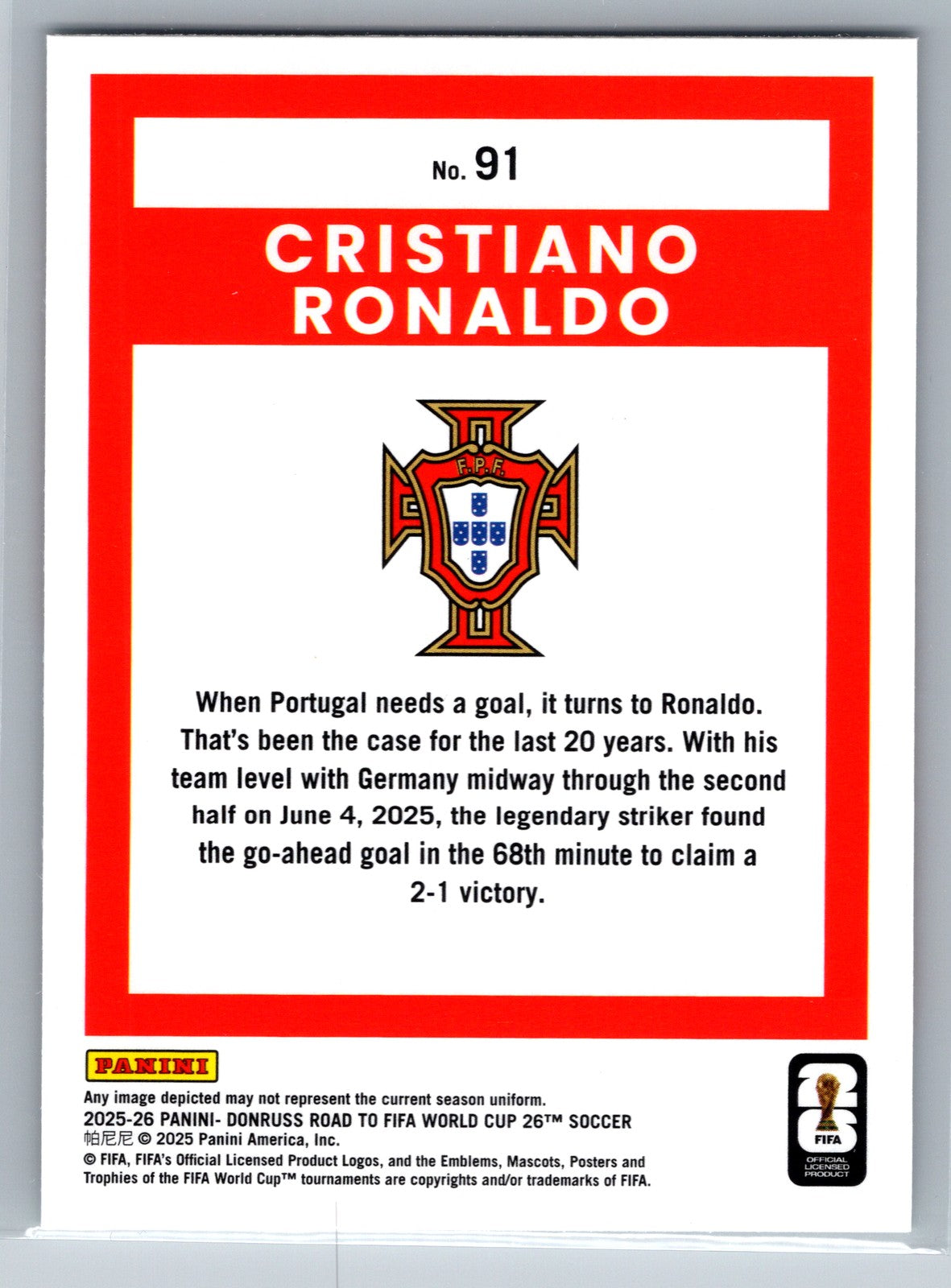 2025-26 Donruss Road to FIFA World Cup #91 Cristiano Ronaldo