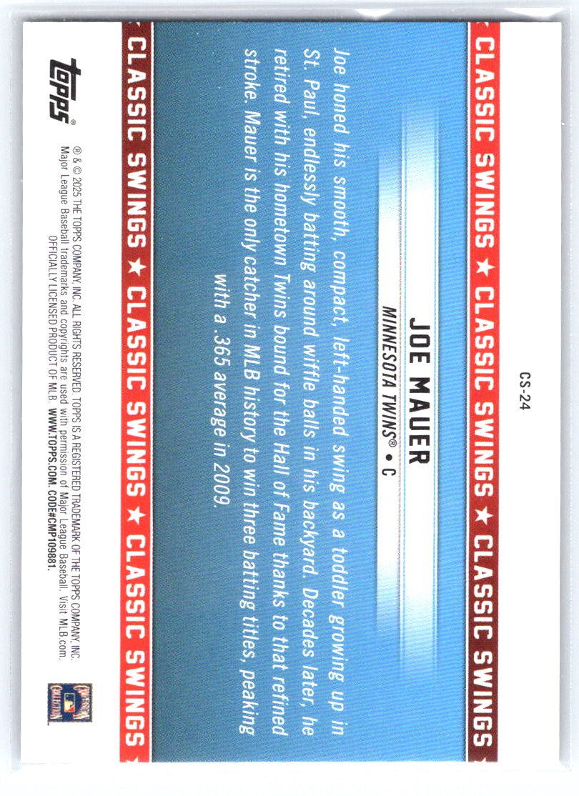 2025 Topps All-Star Game #CS-24 Joe Mauer Classic Swings Gold #/50