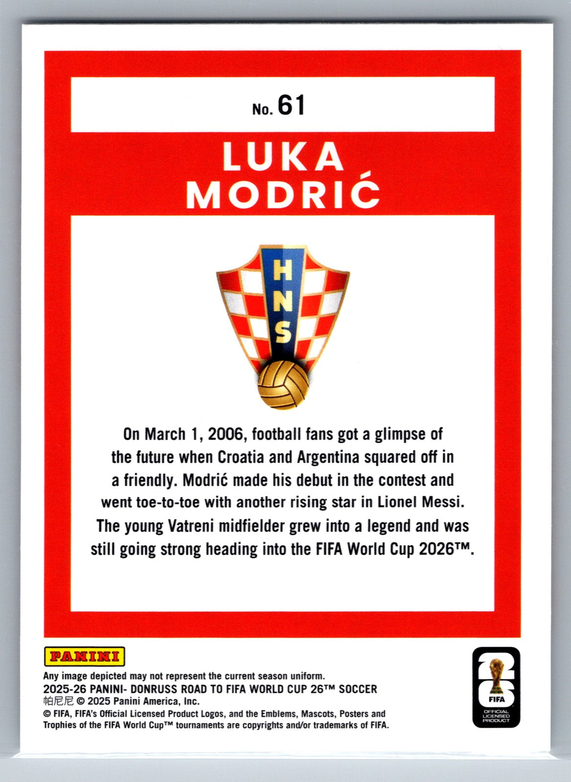 2025-26 Donruss Road to FIFA World Cup #61 Luka Modric