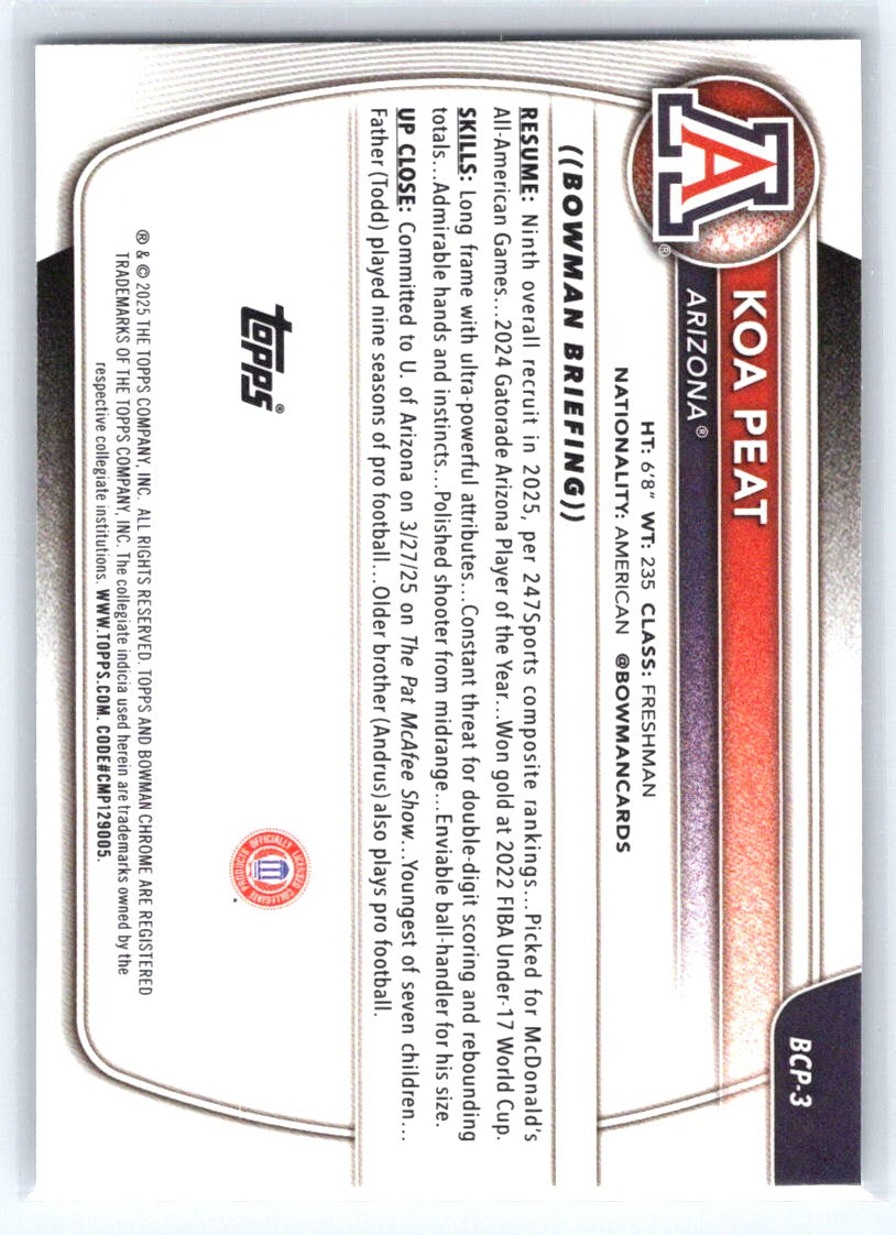 2025-26 Bowman #BCP-3 Koa Peat Chrome Prospects