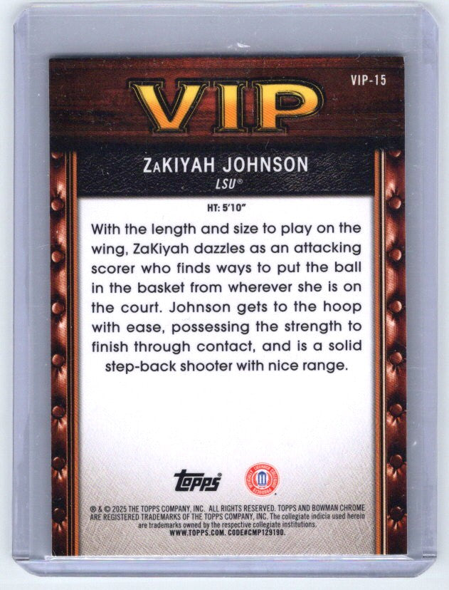 2025-26 Bowman #VIP-15 ZaKiyah Johnson Very Important Prospects