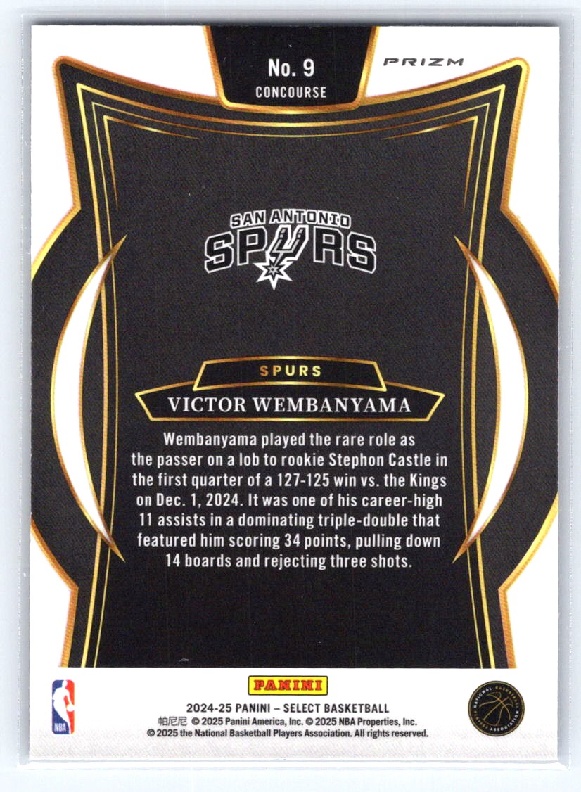2024-25 Panini Select #9 Victor Wembanyama Blue Prizm