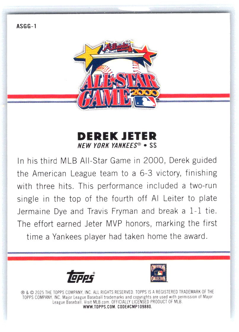 2025 Topps All-Star Game #ASGG-1 Derek Jeter All-Star Game Greats