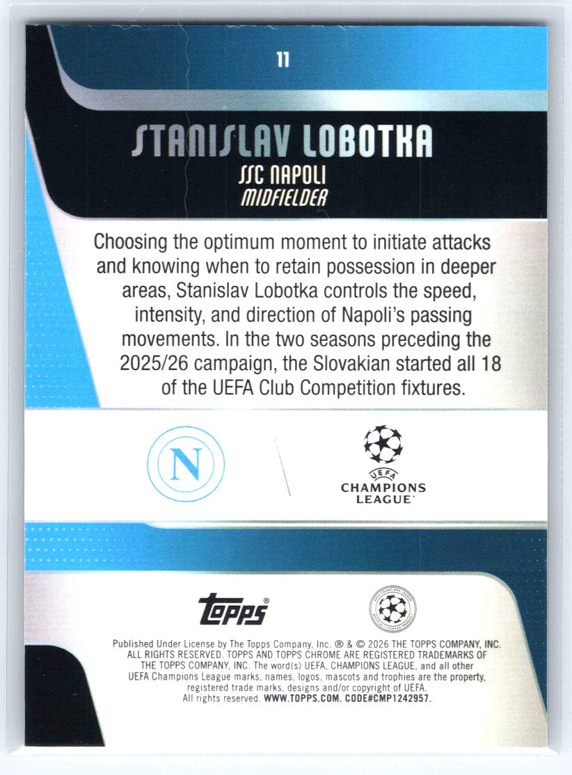 2025-26 Topps Chrome UEFA Club #11 Stanislav Lobotka Pulsar Refractor