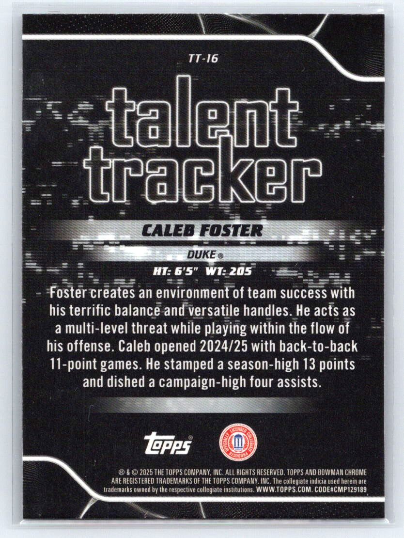 2025-26 Bowman #TT-16 Caleb Foster Talent Tracker