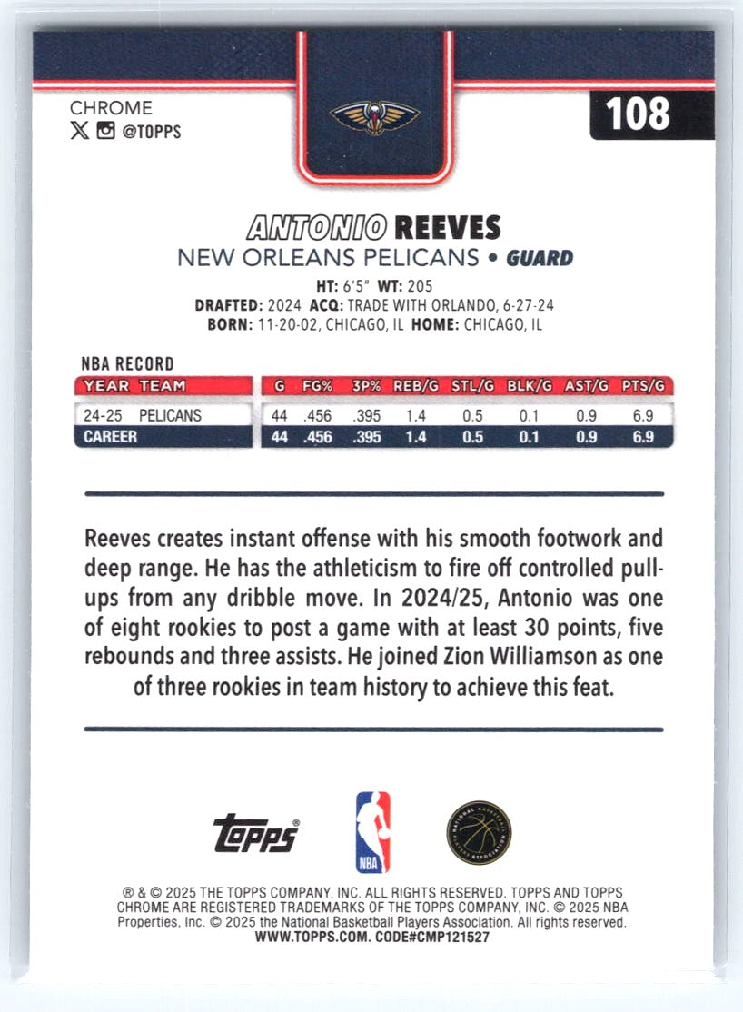 2025-26 Topps Chrome #108 Antonio Reeves X-Fractor
