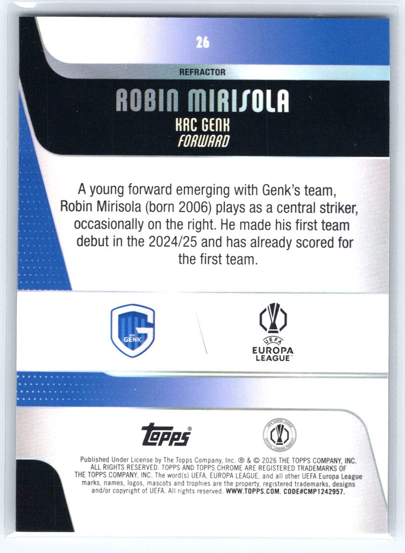 2025-26 Topps Chrome UEFA Club Competitions #26 Robin Mirisola Refractor