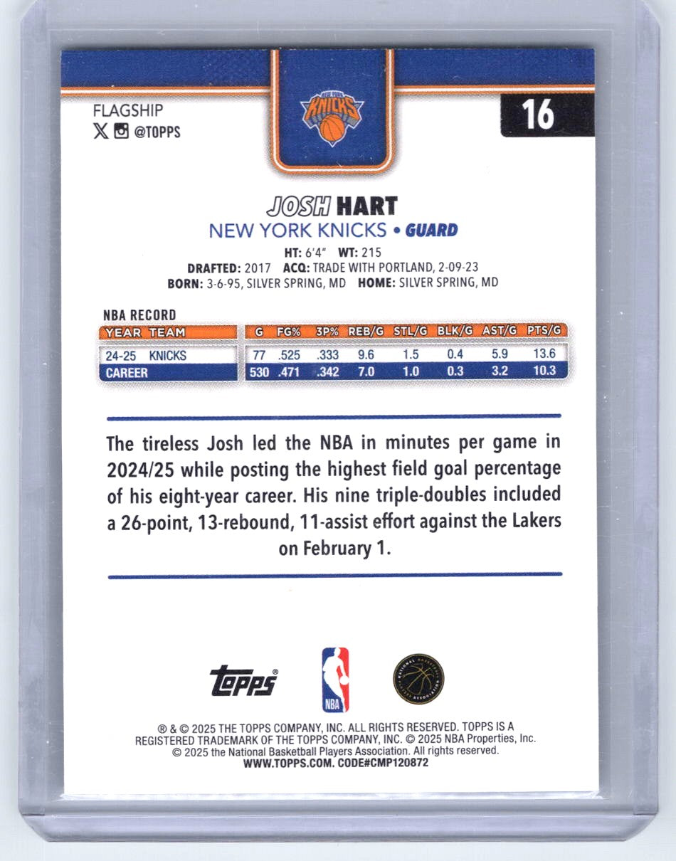 2025-26 Topps #16 Josh Hart Diamante