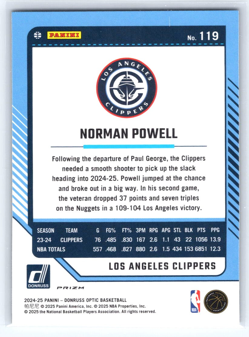 2024-25 Donruss Optic #119 Norman Powell Purple Shimmer