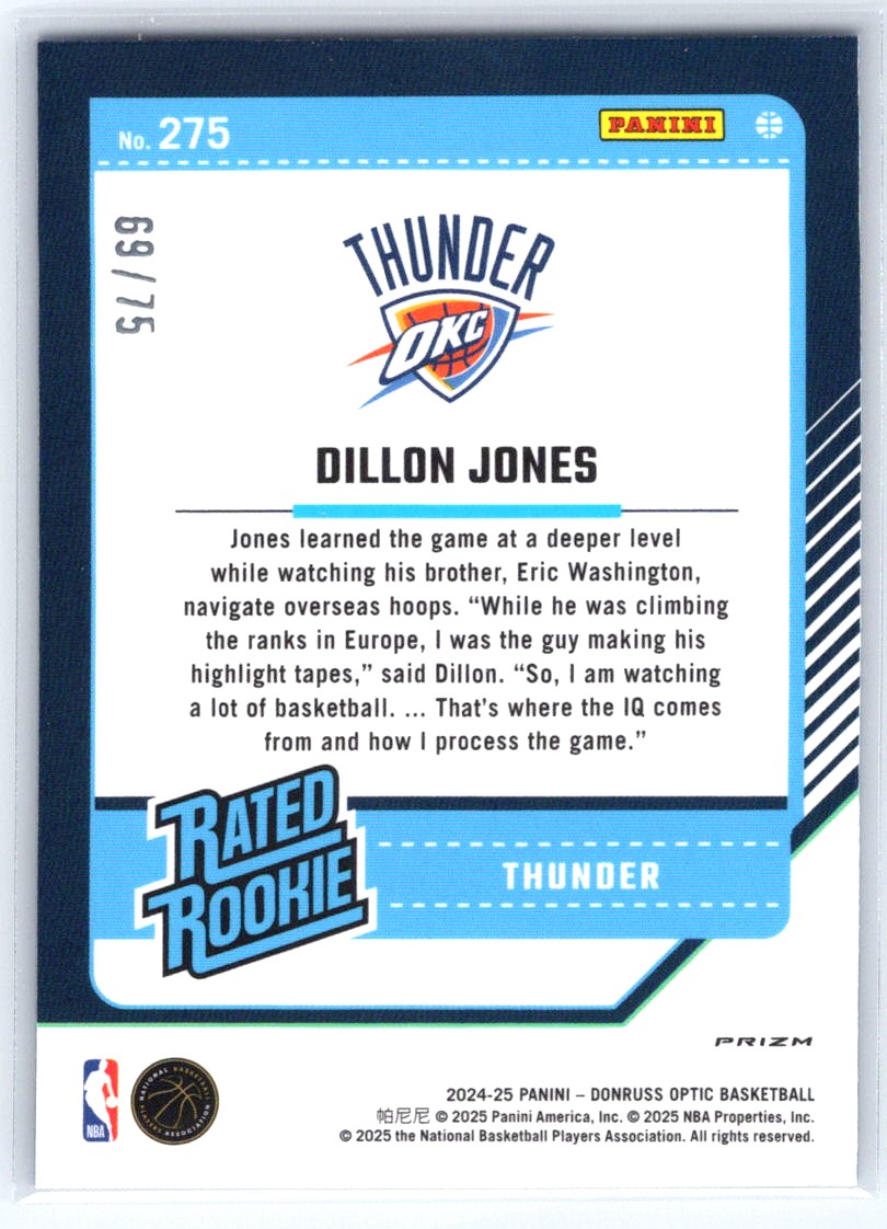 2024-25 Donruss Optic #275 Dillon Jones Blue Shimmer #/75