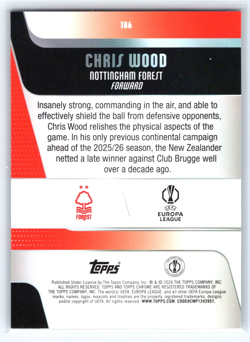 2025-26 Topps Chrome UEFA Club Competitions #186 Chris Wood Raywave Refractor