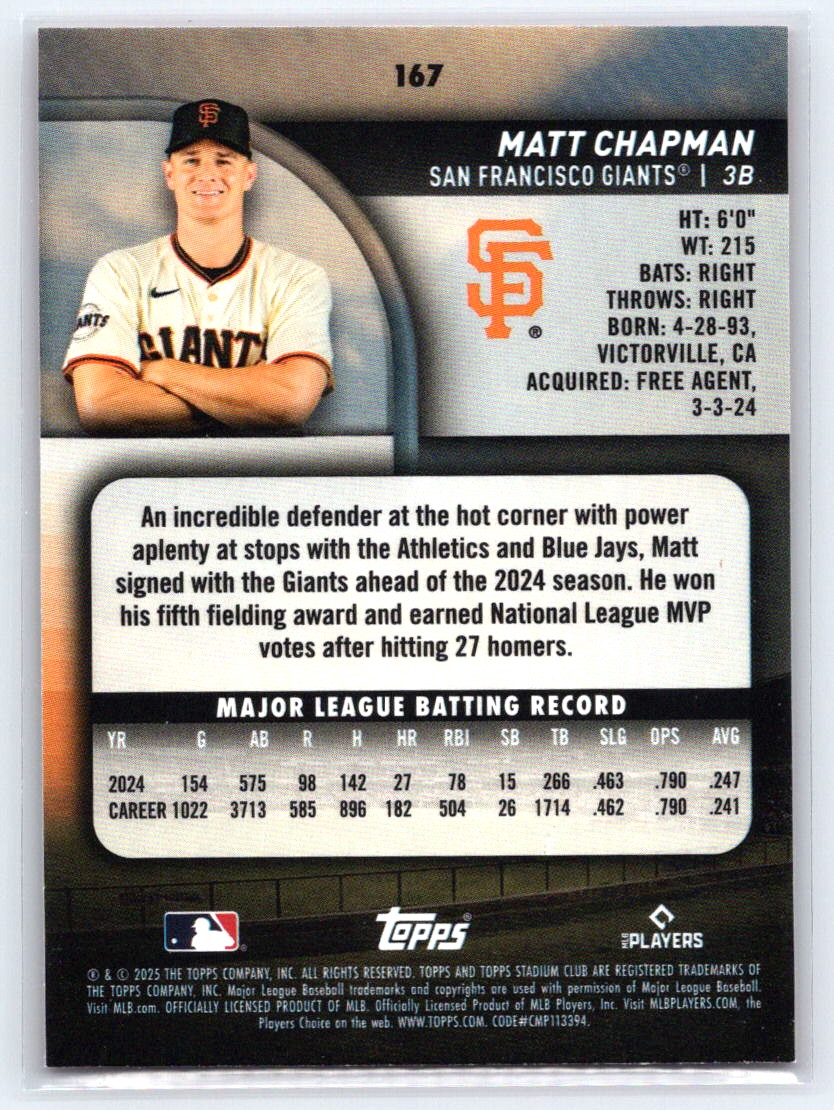 2025 Stadium Club #167 Matt Chapman Red Foil