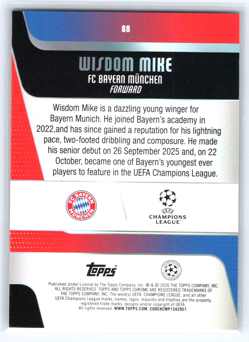 2025-26 Topps Chrome UEFA Club Competitions #88 Wisdom Mike