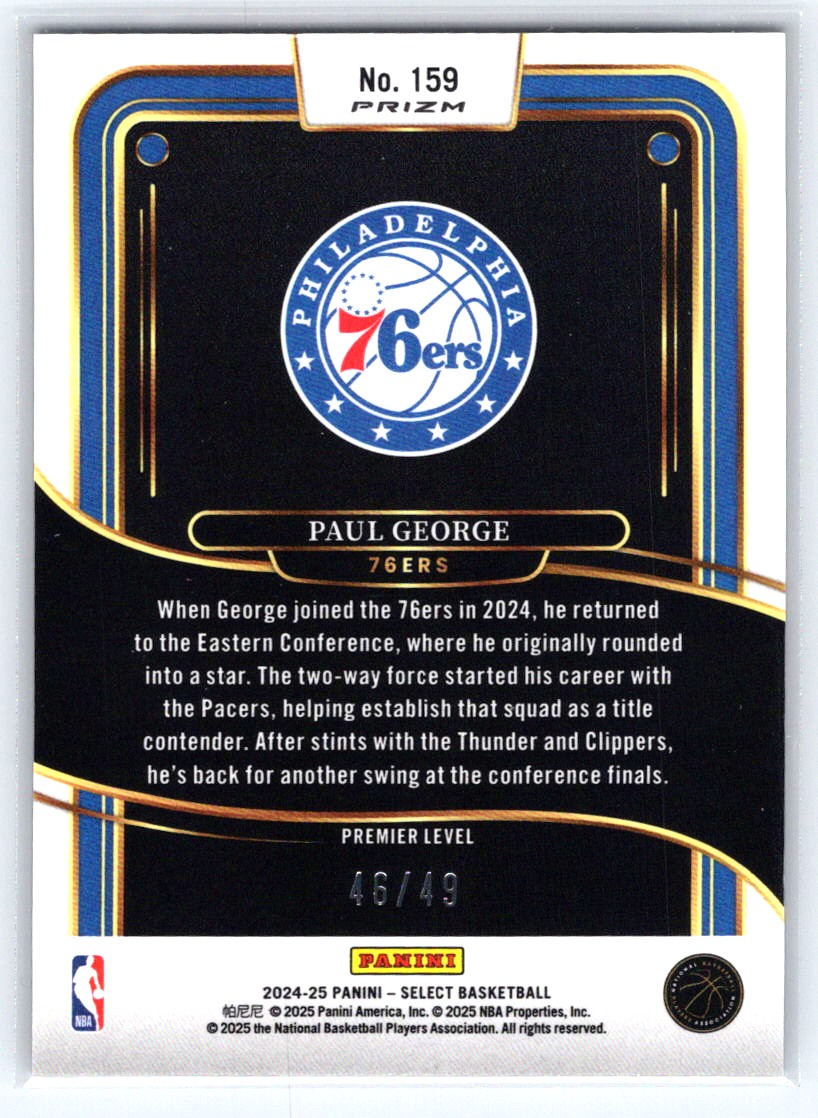 2024-25 Panini Select #159 Paul George Bronze Checker Prizm #/49
