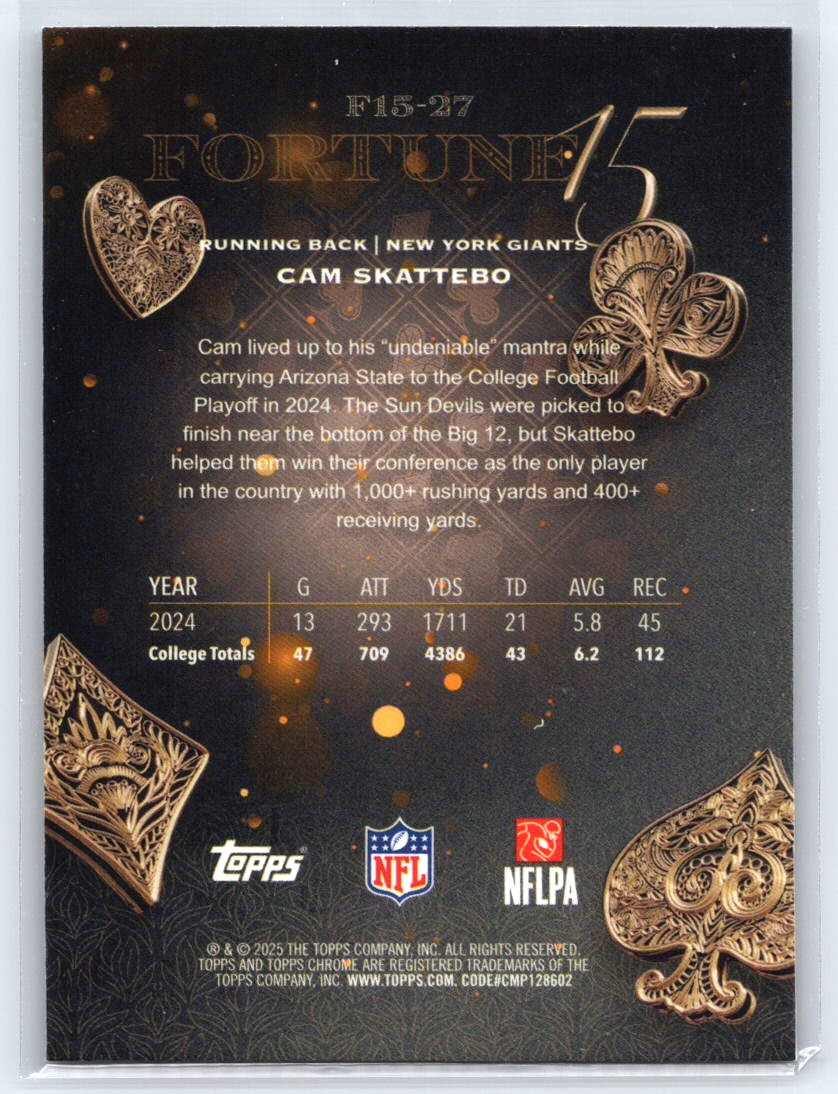 2025 Topps Chrome #F15-27 Cam Skattebo Fortune 15