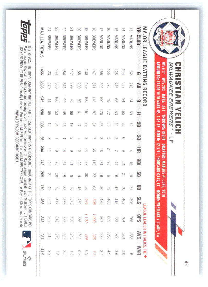 2025 Topps All-Star Game #45 Christian Yelich Blue Foil #/150