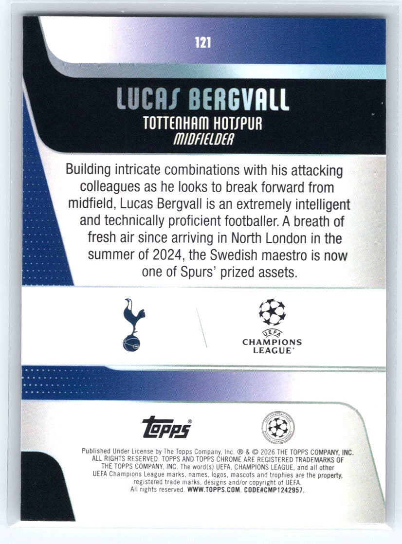 2025-26 Topps Chrome UEFA Club #121 Lucas Bergvall Raywave Refractor