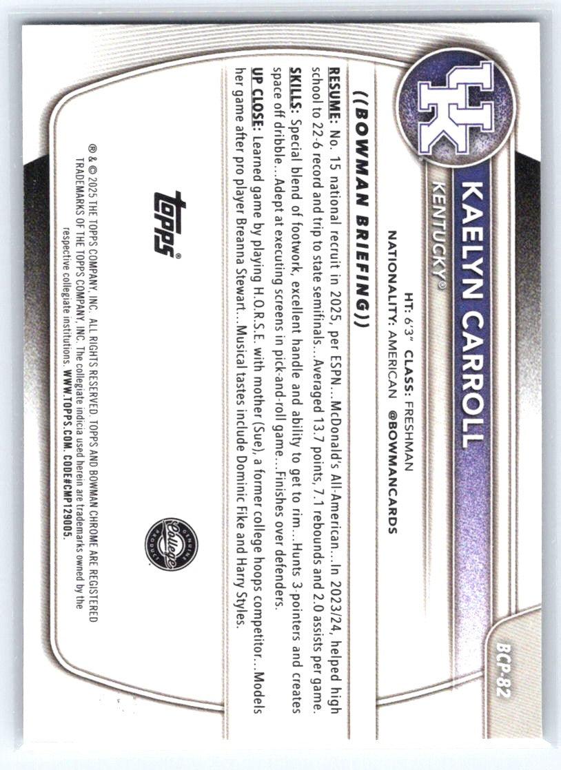 2025-26 Bowman #BCP-82 Kaelyn Carroll Chrome Prospects Navy Mojo Refractor #/175