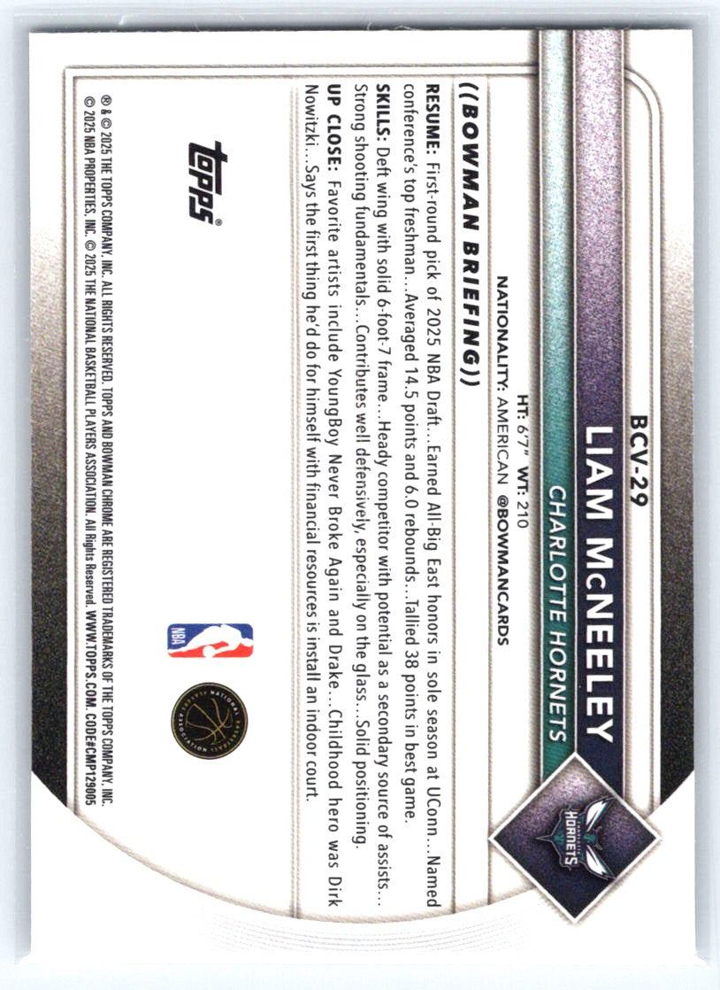 2025-26 Bowman #BCV-29 Liam McNeeley Chrome Mojo Refractors